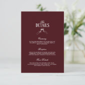 Modern Elegant Burgundy Wedding Details Informatiekaartje (Staand voorkant)