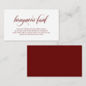 Modern elegant Burgundy Wedding Honeymoon Fund Informatiekaartje (Voorkant / Achterkant)