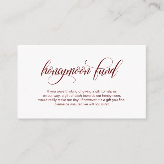 Modern elegant Burgundy Wedding Honeymoon Fund Informatiekaartje (Voorkant)