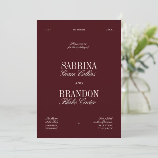Modern Elegant Burgundy Wedding Kaart (Staand voorkant)