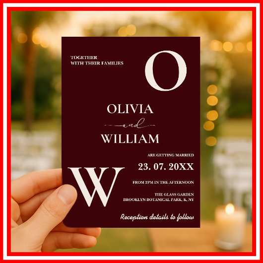 Modern Elegant Burgundy Wedding Kaart