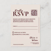 Modern Elegant Burgundy Wedding QR CODE RSVP Informatiekaartje (Achterkant)