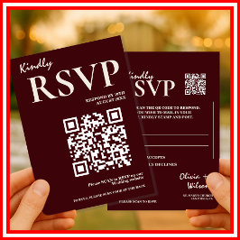 Modern Elegant Burgundy Wedding QR CODE RSVP Informatiekaartje