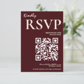 Modern Elegant Burgundy Wedding QR CODE RSVP Informatiekaartje (Staand voorkant)