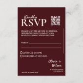 Modern Elegant Burgundy Wedding QR CODE RSVP Informatiekaartje (Achterkant)