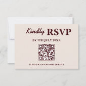 Modern Elegant Burgundy Wedding QR CODE RSVP Kaartje (Voorkant)
