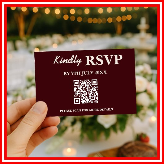 Modern Elegant Burgundy Wedding QR CODE RSVP Kaartje