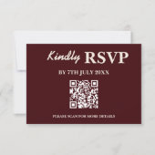 Modern Elegant Burgundy Wedding QR CODE RSVP Kaartje (Voorkant)