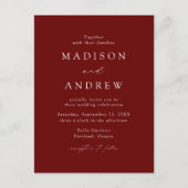 Modern Elegant Burgundy Wedding Uitnodiging Briefkaart (Voorkant)