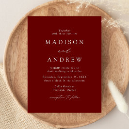 Modern Elegant Burgundy Wedding Uitnodiging Briefkaart