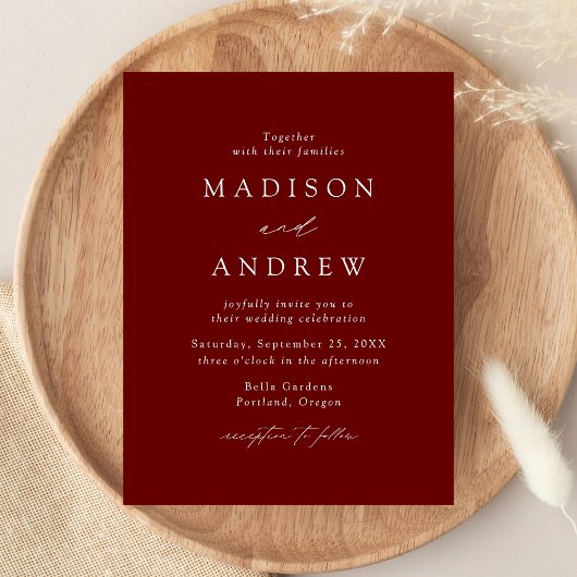 Modern Elegant Burgundy Wedding Uitnodiging Briefkaart