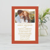 Modern Elegant Burnt Oranje Gold Wedding Kaart (Staand voorkant)