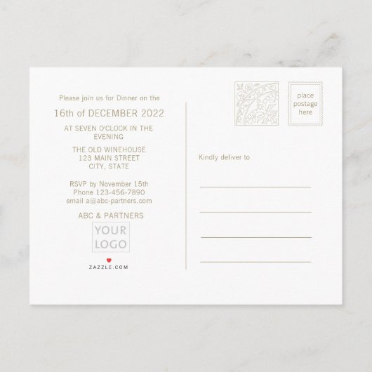 Modern Elegant Business Invitation to Dine Uitnodiging Briefkaart (Achterkant)