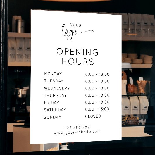 Modern Elegant Business Logo Witte Openingstijden Raamsticker