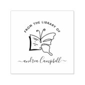 Modern Elegant Butterfly Custom Name Library Book Zelfinktende Stempel (Design)