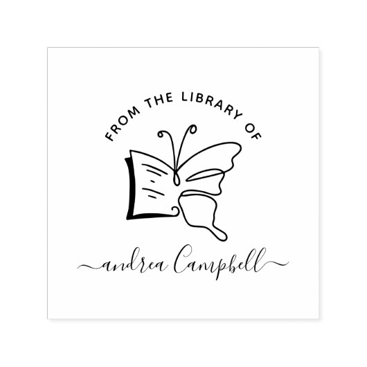 Modern Elegant Butterfly Custom Name Library Book Zelfinktende Stempel (Design)