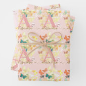 modern elegant butterfly monogram zwarte gouden na inpakpapier vel (In situ)