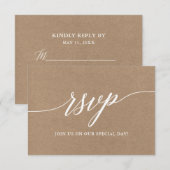 Modern Elegant Calligrafie Script Wedding Kraft RSVP Kaartje (Voorkant / Achterkant)