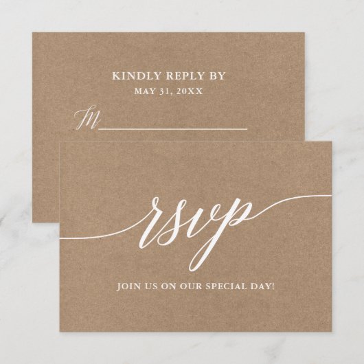 Modern Elegant Calligrafie Script Wedding Kraft RSVP Kaartje (Voorkant / Achterkant)