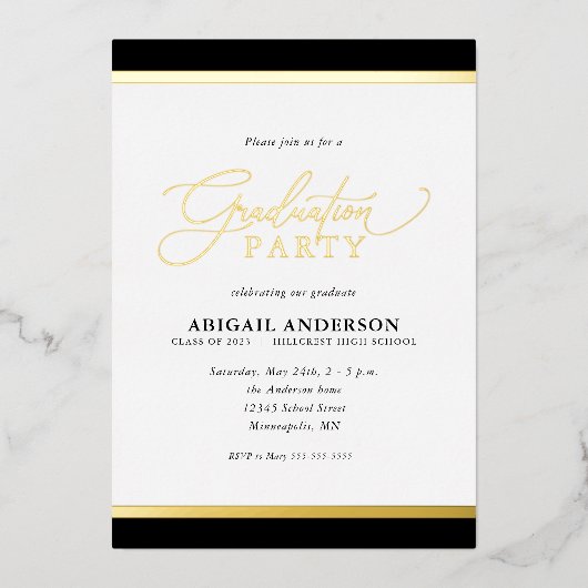 Modern Elegant Calligraphy Afstuderen Gold Folie Uitnodiging (Voorkant)