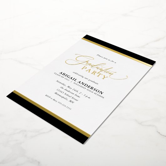 Modern Elegant Calligraphy Afstuderen Gold Folie Uitnodiging (Gedraaid)