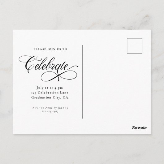Modern Elegant Calligraphy Afstuderen Invitation Briefkaart (Achterkant)