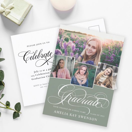 Modern Elegant Calligraphy Afstuderen Invitation Briefkaart