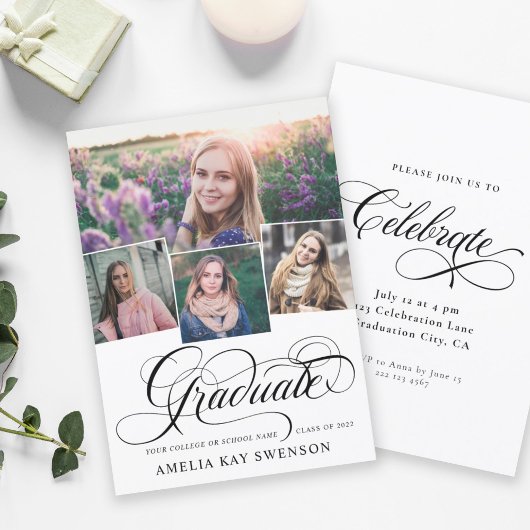 Modern Elegant Calligraphy Afstuderen Invitation Kaart
