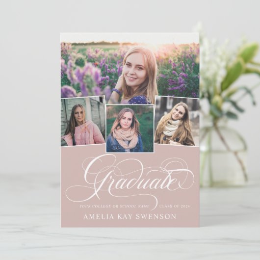 Modern Elegant Calligraphy Afstuderen Invitation Kaart (Staand voorkant)