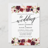 Modern Elegant Calligraphy Burgundy Floral Wedding Kaart (Voorkant)