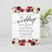 Modern Elegant Calligraphy Burgundy Floral Wedding Kaart (Staand voorkant)