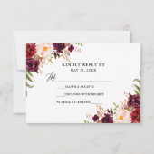 Modern Elegant Calligraphy Burgundy Floral Wedding RSVP Kaartje (Achterkant)