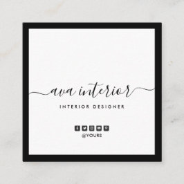 Modern Elegant Calligraphy Designer B&W Social Vierkante Visitekaartje