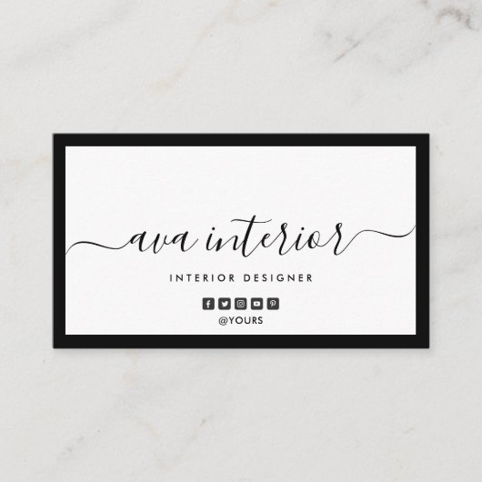 Modern Elegant Calligraphy Designer B&W Social Visitekaartje (Voorkant)
