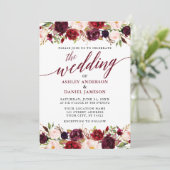 Modern Elegant Calligraphy Floral Burgundy Wedding Kaart (Staand voorkant)