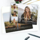 Modern Elegant Calligraphy Fun Afstuderen Kaart<br><div class="desc">Een moderne uitnodiging van het afstuderen met het woord "afstuderen"op de voorzijde in stijlvolle manuscriptkalligrafie,  plus 4 van uw favoriete oudere foto's. Voeg uw eigen persoonlijke feestdetails aan de rug toe of verlaat blanco over een extra foto.</div>