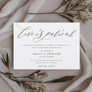 Modern Elegant Calligraphy Love is Patient Wedding Kaart