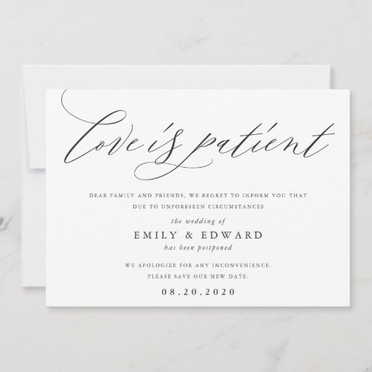 Modern Elegant Calligraphy Love is Patient Wedding Kaart (Voorkant)