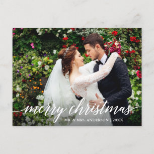 Modern Elegant Calligraphy Merry Kerstbruilding Briefkaart