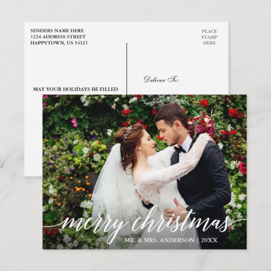 Modern Elegant Calligraphy Merry Kerstbruilding Briefkaart (Voorkant / Achterkant)