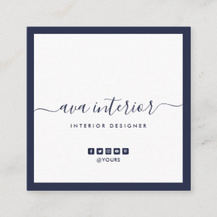 Modern Elegant Calligraphy Midnight Blue Social Vierkante Visitekaartje