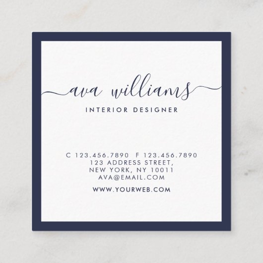 Modern Elegant Calligraphy Midnight Blue Social Vierkante Visitekaartje (Achterkant)