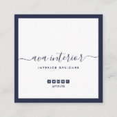 Modern Elegant Calligraphy Midnight Blue Social Vierkante Visitekaartje (Voorkant)