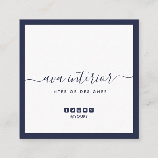 Modern Elegant Calligraphy Midnight Blue Social Vierkante Visitekaartje (Voorkant)