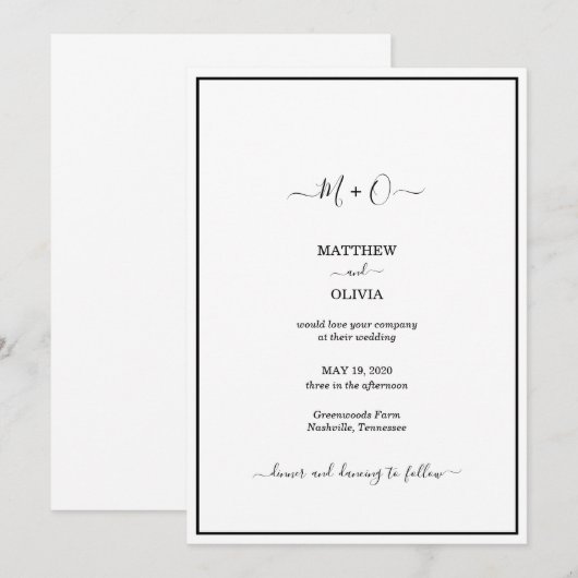 Modern Elegant Calligraphy Monogram Wedding Aankondiging (Voorkant / Achterkant)