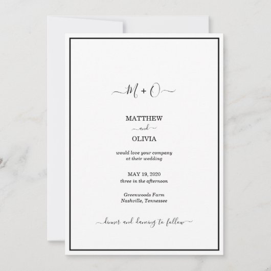 Modern Elegant Calligraphy Monogram Wedding Kaart (Voorkant)
