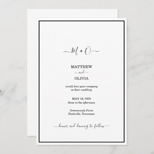 Modern Elegant Calligraphy Monogram Wedding Kaart (Voorkant / Achterkant)