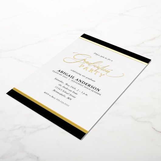 Modern Elegant Calligraphy Photo Afstuderen Gold Folie Uitnodiging (Gedraaid)
