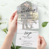Modern Elegant Calligraphy Photo Overlay Wedding All In One Uitnodiging