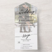 Modern Elegant Calligraphy Photo Overlay Wedding All In One Uitnodiging (Binnen)